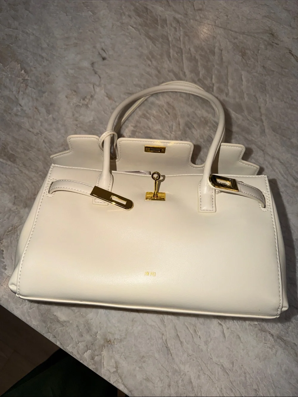 JW PEI Cream Leather Satchel with Gold Hardware